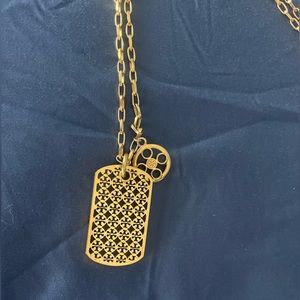 Tory Burch Kinsley Long Dog Tag Pendant Necklace